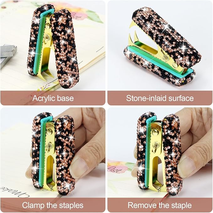 MultiBey Rhinestone Staple Remover, Handmade Bling Crystal Gold Cute Staple - Image 4
