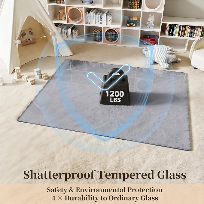 Tempered Glass Office Chair Mat, Scratch Resistant, Rounded Corners & Polished - Image 2