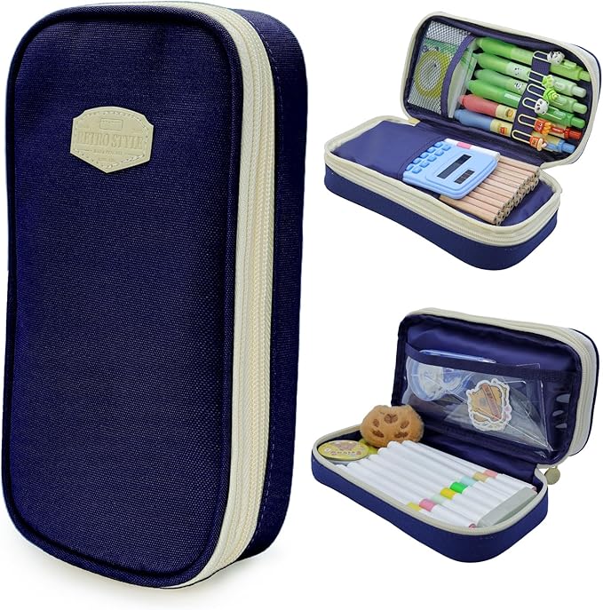 Large Capacity Pencil Case - Durable Zipper Aesthetic Pen Pouch, Big Storage Organizer for School, Office & Travel - Waterproof & Multi-Use (Blue)-DeskLoop Office