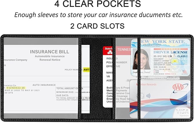 Car Registration and Insurance Holder, Premium PU Leather Vehicle Glove Box Car - Image 2