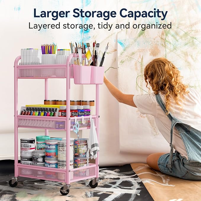 YASONIC 3 Tier Rolling Cart – Metal Utility Storage Cart - Image 5