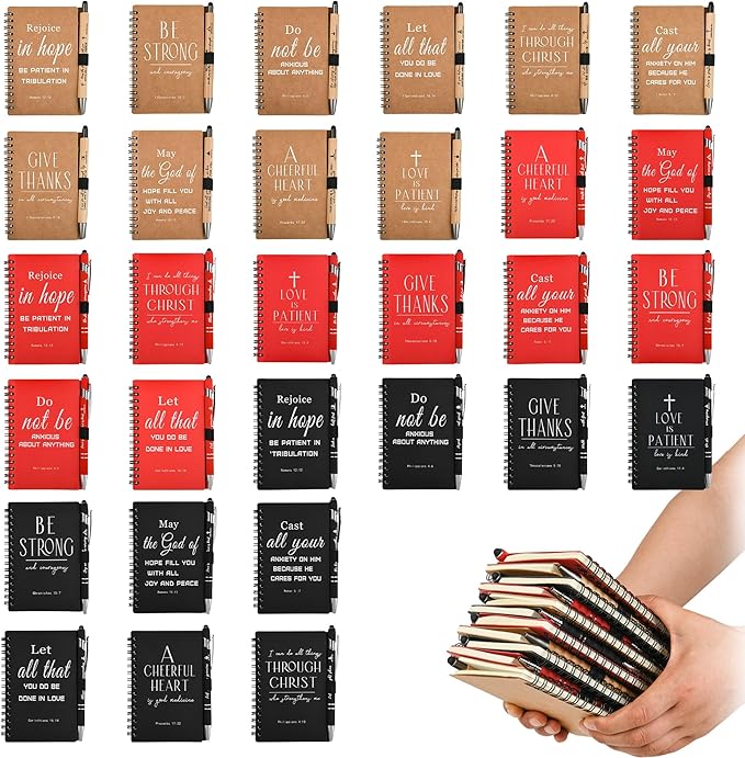 Christian Prayer Journal Spiral Notebooks Bulk with Pens - Small Notepads (4.13”x5.43”) - inspirational Gifts for Women men,Church Members & Bible Study Groups (60 sets multicolor)-DeskLoop Office