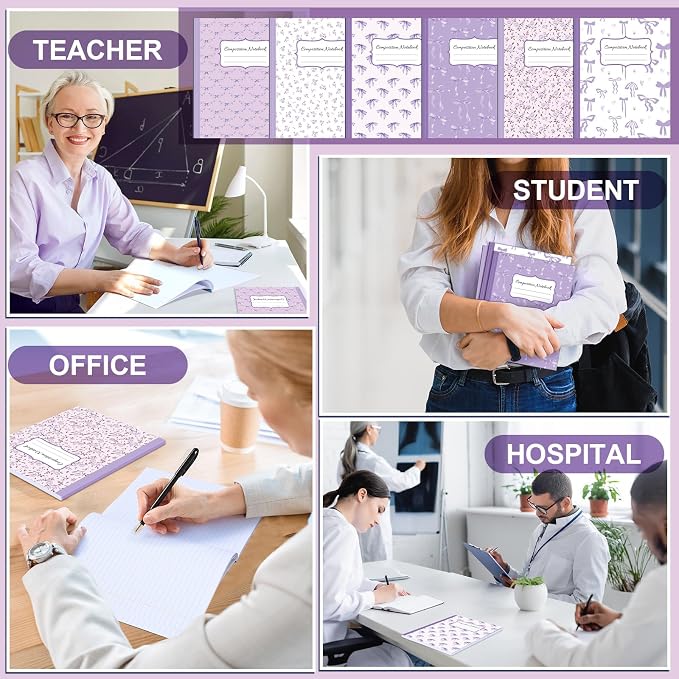 Fullhawl 6 Pack Composition Notebook College Ruled Bulk Purple Bow Composition - Image 3