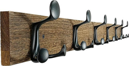 SKOLOO 39-Inch Wood Burnt Coat Rack Wall Mount with 6 Triple Hooks - Ideal for Family Entrances, Classrooms, and Pet Supplies Storage - Perfect Coat Hooks for Wall-DeskLoop Office