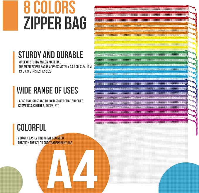 YOPCDJ 24pcs Mesh Zipper Pouch Bags Puzzle Storage Bags, A4 13x9 Inches Large - Image 7