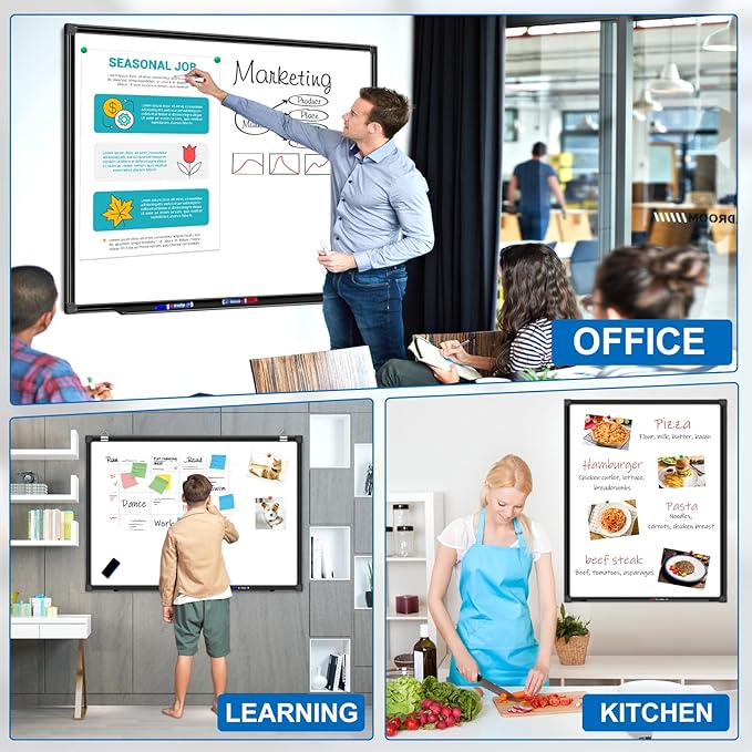 H-Qprobd White Board Dry Erase 4' X 3', Magnetic Dry Erase Board for Wall 48" X 36" Aluminum Frame, Hanging Whiteboard for Home, School, Office, Kitchen-DeskLoop Office
