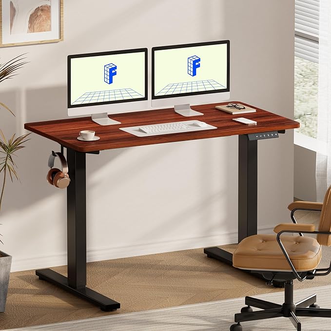 FLEXISPOT EN1 Whole-Piece Standing Desk - 55 x 28 Inches Electric Stand Up Workstation, Home Office Computer Height Adjustable Desk (Black Frame + 55" Mahogany Top, 2 Packages)-DeskLoop Office