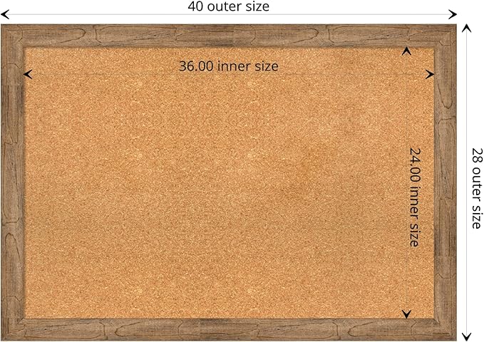 Amanti Art Natural Cork Board for Wall, 28x40 Vision Board with Brown Wood Frame, Large Corkboard Office Decor for Home Organization, Rustic Farmhouse Corkboard Pinboard to display items for home-DeskLoop Office