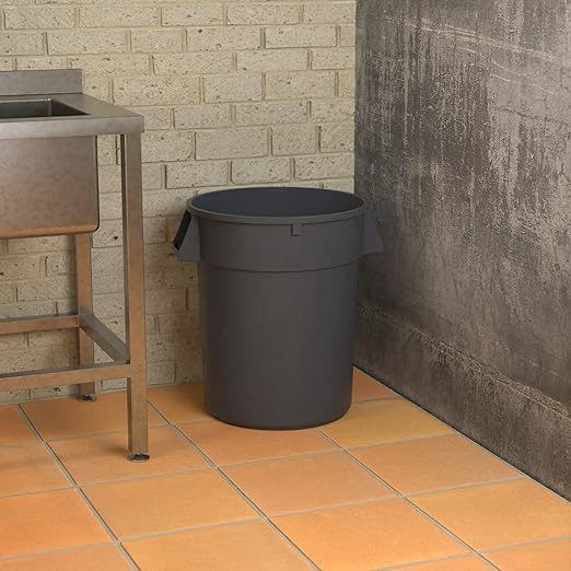 32 Gallon Gray Round Commercial Trash Can-DeskLoop Office