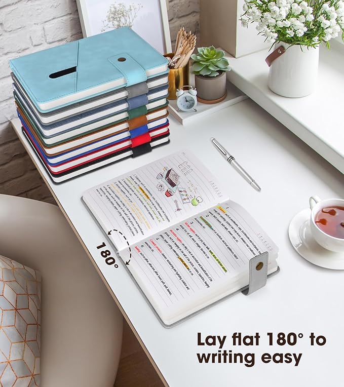 A5 Lined Leather Journal Notebook,Hardcover Journal Set with Pen and Gift Box,100Pages 100gsm Thick Ruled Paper Daily Diary for Men Women School,Travel,Business,Work,Writing 5.9" X 8.4"-DeskLoop Office