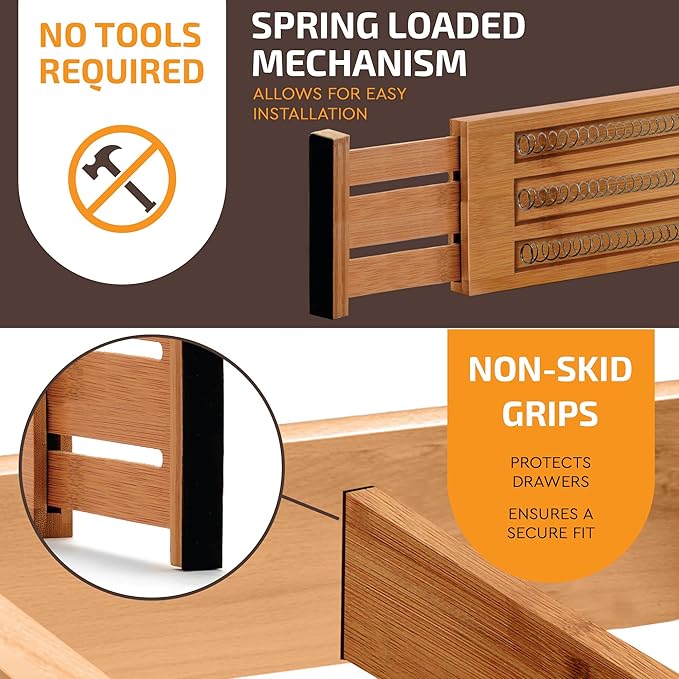 6 Pack Bamboo Drawer Dividers - Image 7
