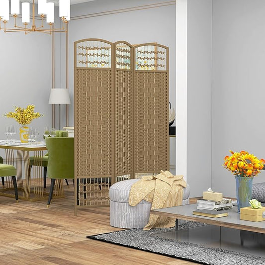 NicBex Room Divider 3 Panel Room Dividers with Woven Paper Design Partition Room Dividers and Folding Privacy Screens 5.6 FT Wall Divider for Office, Room Separation,47.25"W x 0.5"D x 67"H, Natural-DeskLoop Office