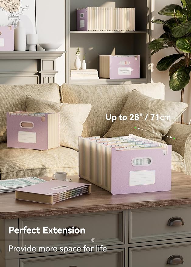 Accordion File Organizer, 26 Pockets Wheat Straw Expanding File Folders, Upright&Open Top, A-Z Bill Receipt Organizer, 100% BPA Free, Return to Nature, Healthy Living, Letter/A4 Size-Lavender Purple-DeskLoop Office
