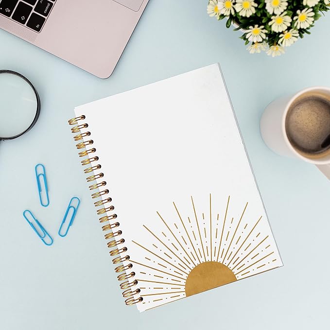 VNWEK Abstract Boho Sun Sunrise Sunset Sunshine Spiral Notebook Journal 5.5×8.3 Inch,Boho Mid-Century Modern Art Lined Hardcover Spiral Notebook for Work Notes Journaling,Boho Gifts for Women Girls-DeskLoop Office