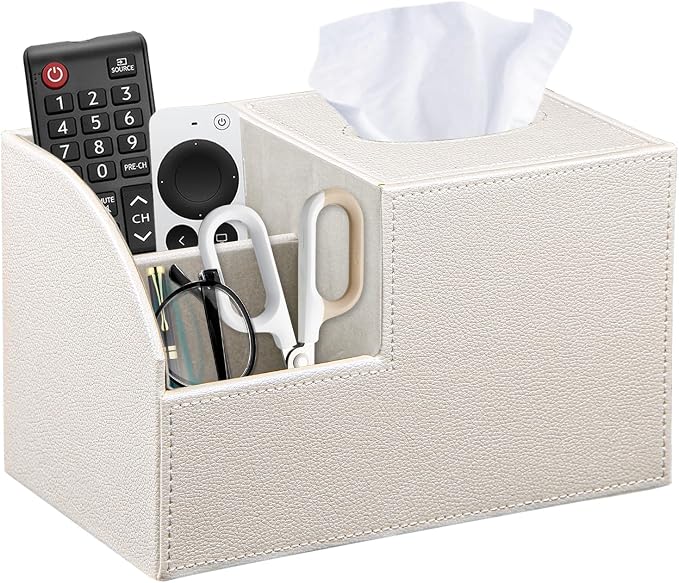 Square Tissue Box Cover with Storage, PU Leather Cube Tissue Box Holder by Thelittlebeautyoflife