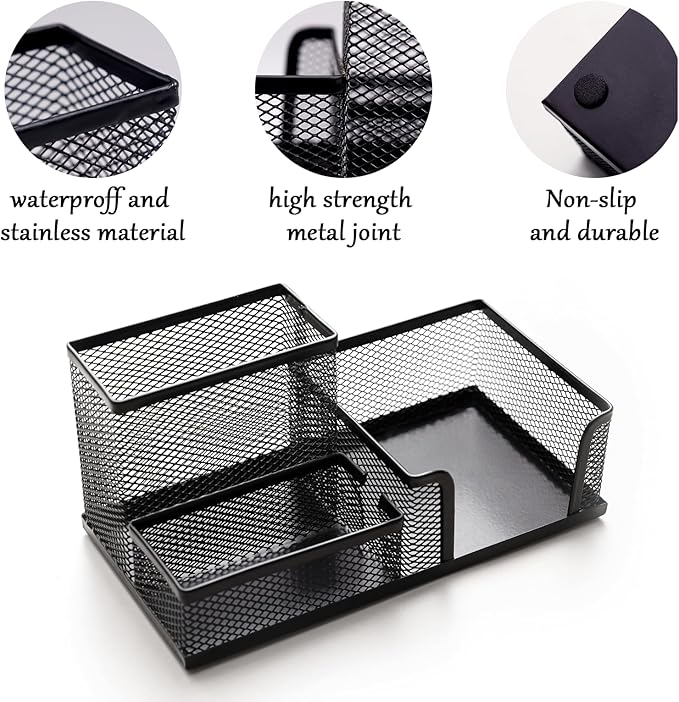 Pen Holder Mesh Metal Pencil Holder Desk Organizers Black for Desk Office with 3 Compartments Pencil Holders,Desktop Storage Caddy Organization,Suitable for School, Home,Black-DeskLoop Office