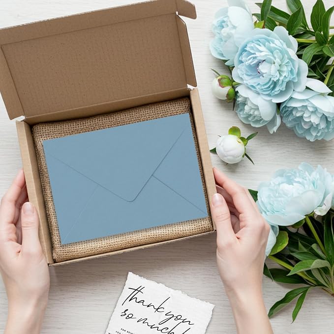 50Pcs 5x7 Inch Invitation Envelopes Set, 150GSM Dusty Blue V-Flap Greeting Card - Image 6