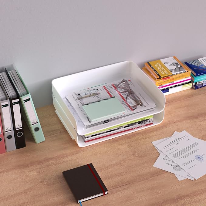 Tomorotec Desk Letter Tray Set, A4 Size White Stackable Document Organizer - Image 7