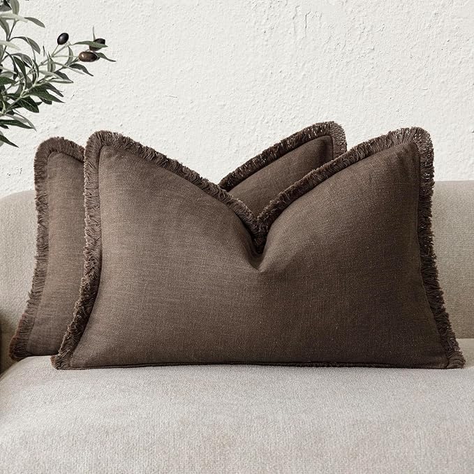 Foindtower Set of 2 Decorative Linen Fringe Throw Pillow Covers Boho Farmhouse by Foindtower