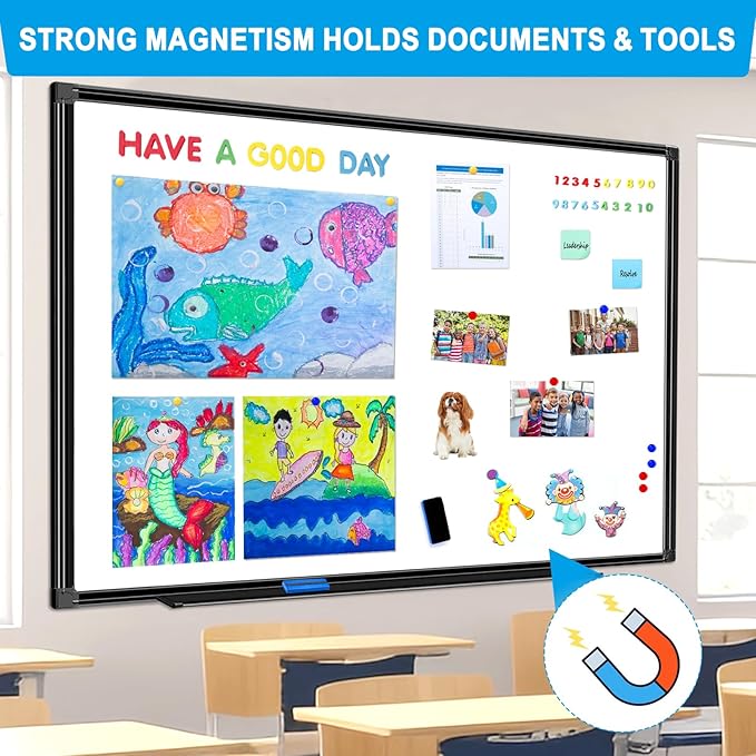 H-Qprobd 60"x48" White Board for Wall Large Magnetic Dry Erase Board with Black Aluminum Frame, Presentation Whiteboard Suitable for Home, Office, Classroom & Kitchen-DeskLoop Office