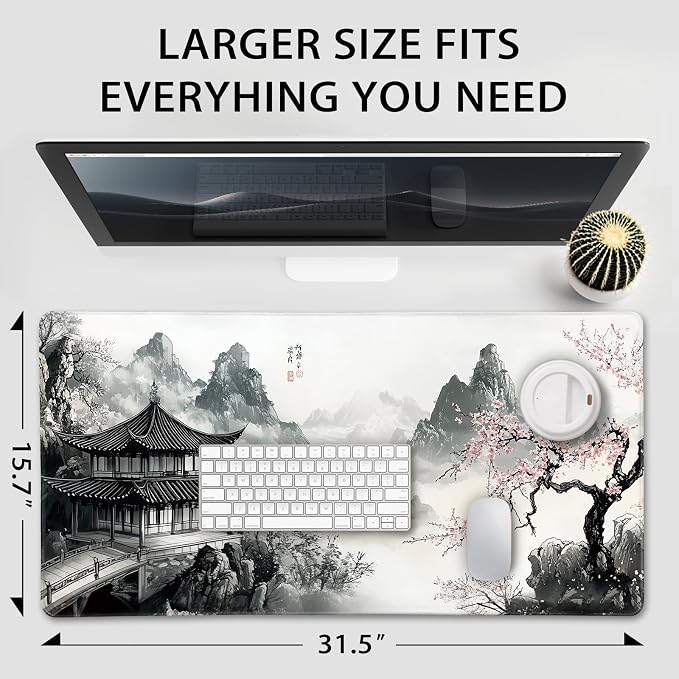 Japanese Black and White Cherry Blossoms Large Gaming Mouse Pad 31.5"x15.7"｜XXL - Image 4