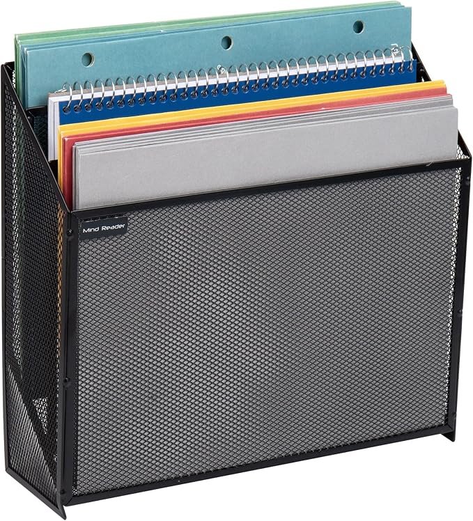 Mind Reader Vertical File Storage, Desktop Organizer, Wall Mount, Metal Mesh - Image 4