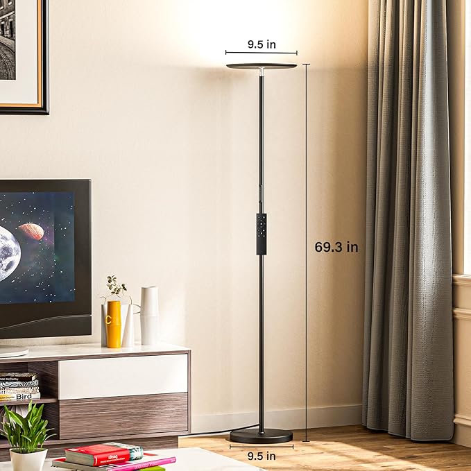 LED Floor Lamp with Remote, 36W/3000-5000K,Touch Control, Fully Dimmable, Adjustable Brightness, 69 in, Black(Remote is Packaged in The Base)