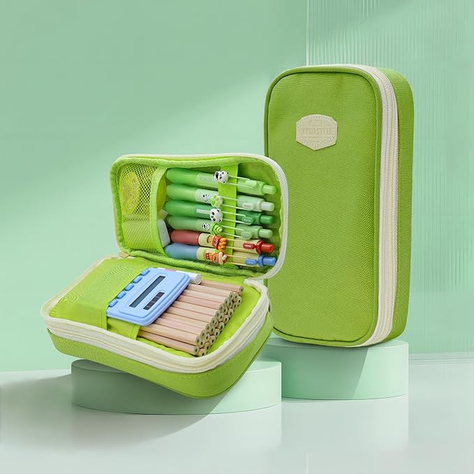 Large Capacity Pencil Case - Durable Zipper Aesthetic Pen Pouch, Big Storage Organizer for School, Office & Travel - Waterproof & Multi-Use (Fruit Green)-DeskLoop Office