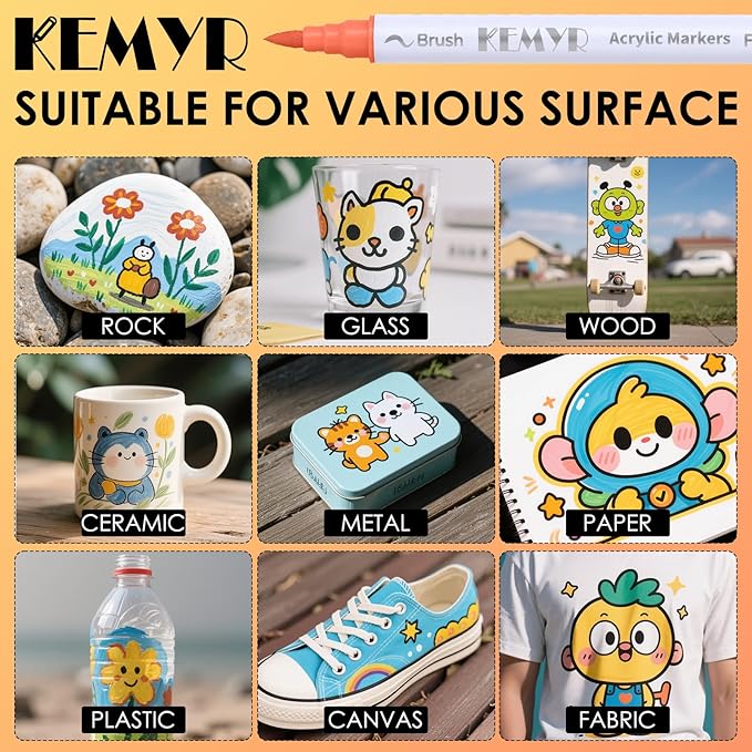 48 Colors Brush & Fine Tip Acrylic Paint Pens, Dual Tip Acrylic Paint Markers for Paper, Wood, Canvas, Stone, Rock, Glass, Fabric, DIY, Ceramic, Art Supplies for Kids and Adults Drawing-DeskLoop Office