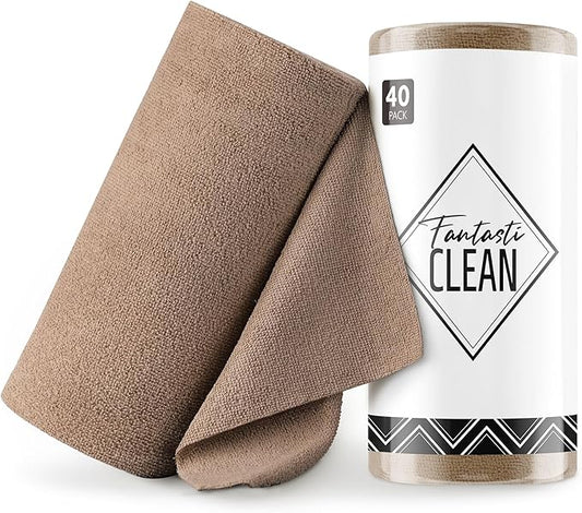 Fantasticlean Microfiber Cleaning Cloth Roll -40 Pack, Tear Away Microfiber Towels, 12" x 12", Reusable, Washable, Scratch Free, Ultra Absorbent Dish Rags for Car, Home, Garage or Shop (TAN)-DeskLoop Office