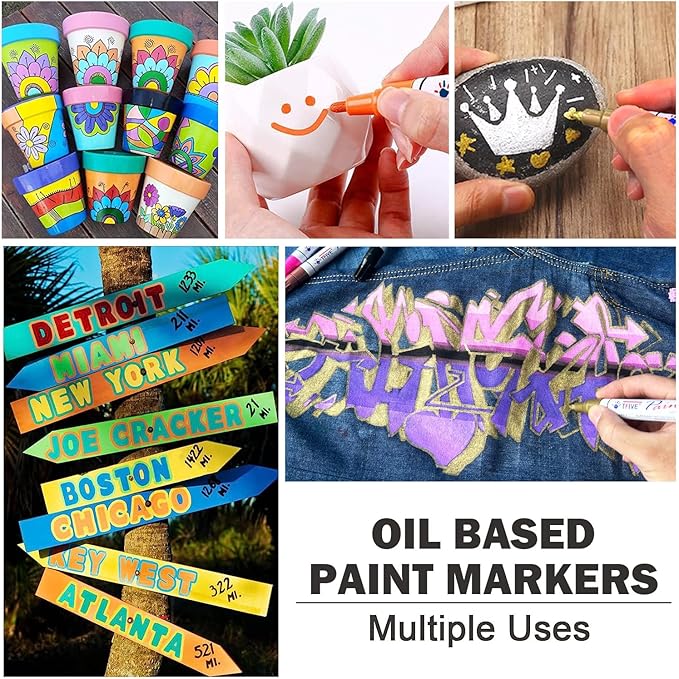 TFIVE Paint Markers Pens Set, 28 Color Oil-Based Permanent Paint Marker, Medium Tip, Quick Dry and Waterproof Pen for Rock Painting, Ceramic, Wood, Fabric, Plastic, Canvas, Glass, Mugs