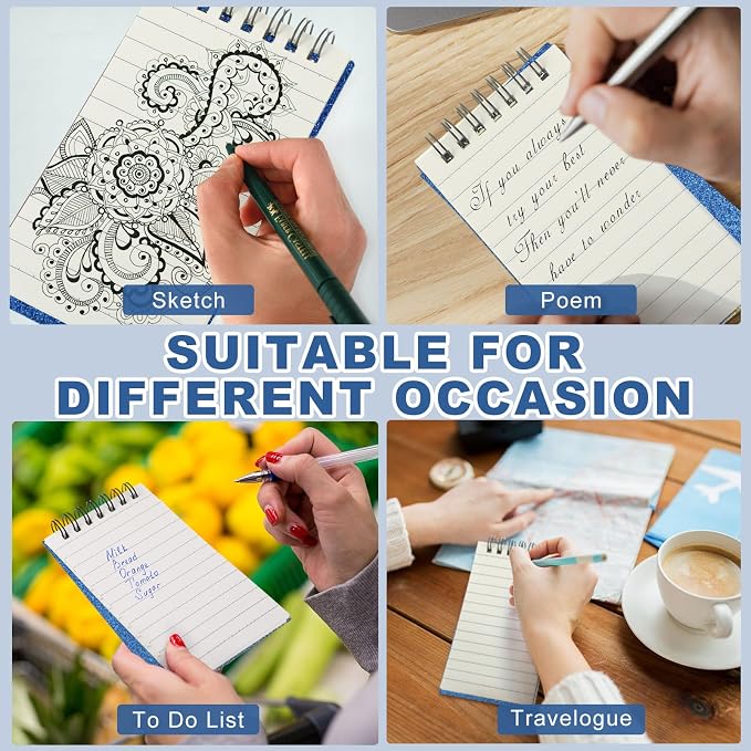 Tenceur 6 Pcs Pocket Notebook Small 3x5 Inch Blue Glitter Top Spiral Notepads - Image 4