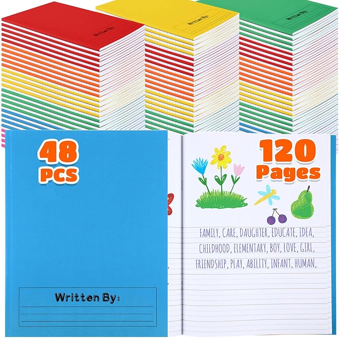 Henoyso 48 Pcs 120 Pages Primary Composition Notebooks K-2 9 3/4 x 7 1/2 Inch Journals Primary Journals Blank Books for Kids to Write Stories Kindergarten (Colorful)-DeskLoop Office