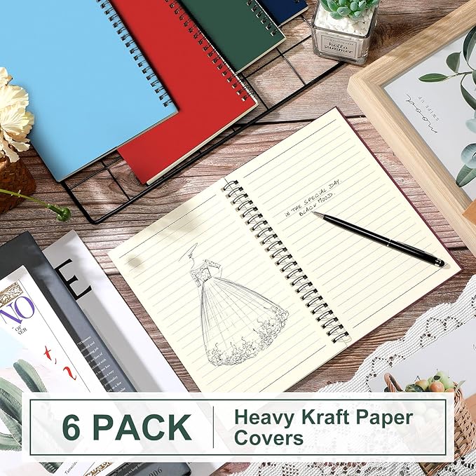 Yahenda Spiral Notebook Bulk A5 College Ruled Journals Notebooks Lined 8.3 x 5.5 Inch Note Books Writing Thick Paper Notebook for Christmas Office Business School Gifts Supplies(Trendy Colors, 6 Pcs)-DeskLoop Office