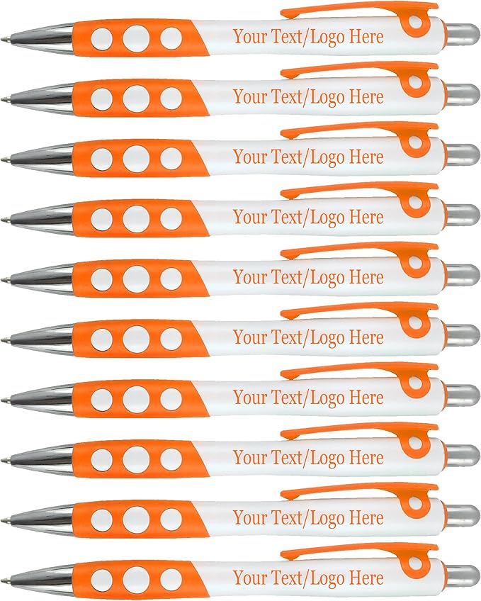 Personalized Ballpoint Pens With Custom Logo/ Text-350 Pack Bulk-for Businesses, Parties, & Events, Custom Printed, White Barrel with Matching Colored Clip and Grip, Click Pens, Black Ink, Orange-DeskLoop Office