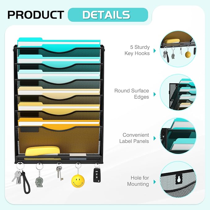Delifox 7-Tier Wall File Organizer Hanging Wall File Holder Wall Mount Paper - Image 6