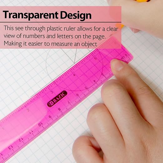 BAZIC Products 6 in Clear Plastic Ruler, Inch & Metric, 3 Pack, 288-Case | - Image 2