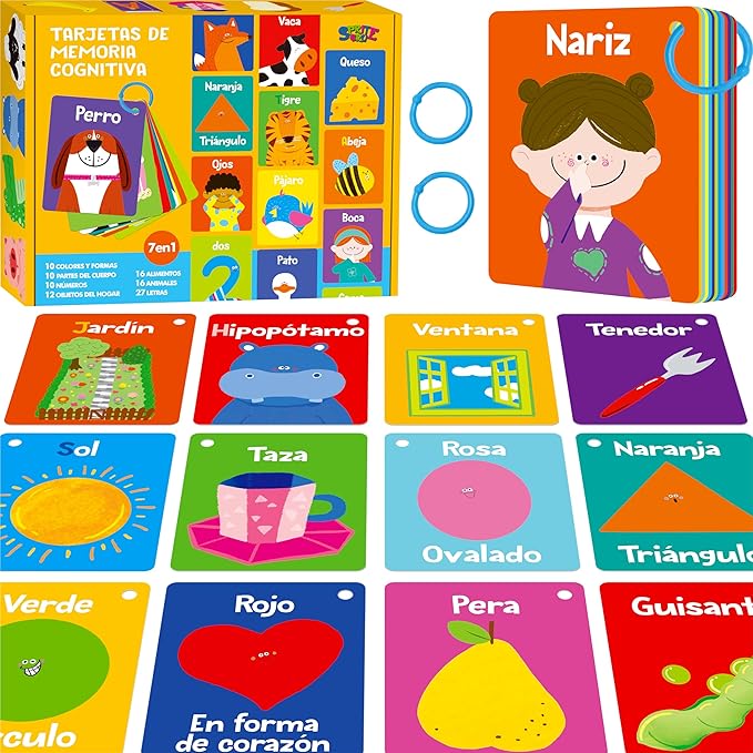 51 PCS Spanish Baby Cognitive Flashcards, Double Sided Printed 7 in 1 Colorful by SpriteGru