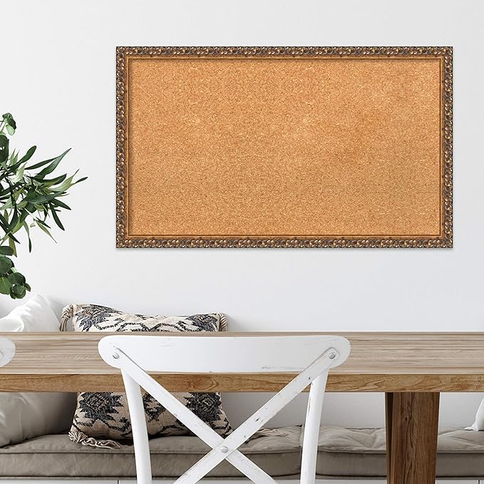Amanti Art Natural Cork Board for Wall, 18x30 Vision Board with Bronze Frame, Medium Corkboard Office Decor for Home Organization, Traditional Corkboard Pinboard to Display Items for Home-DeskLoop Office