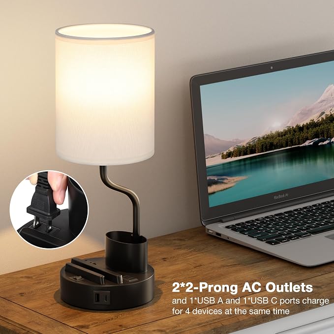 White Bedside Table Lamps for Bedroom Set of 2 - Image 5