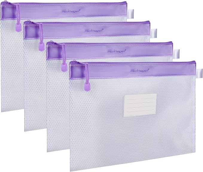 Wisdompro Zipper Pouch, 4 Packs Durable Letter Size Waterproof Mesh File Bag by Wisdompro