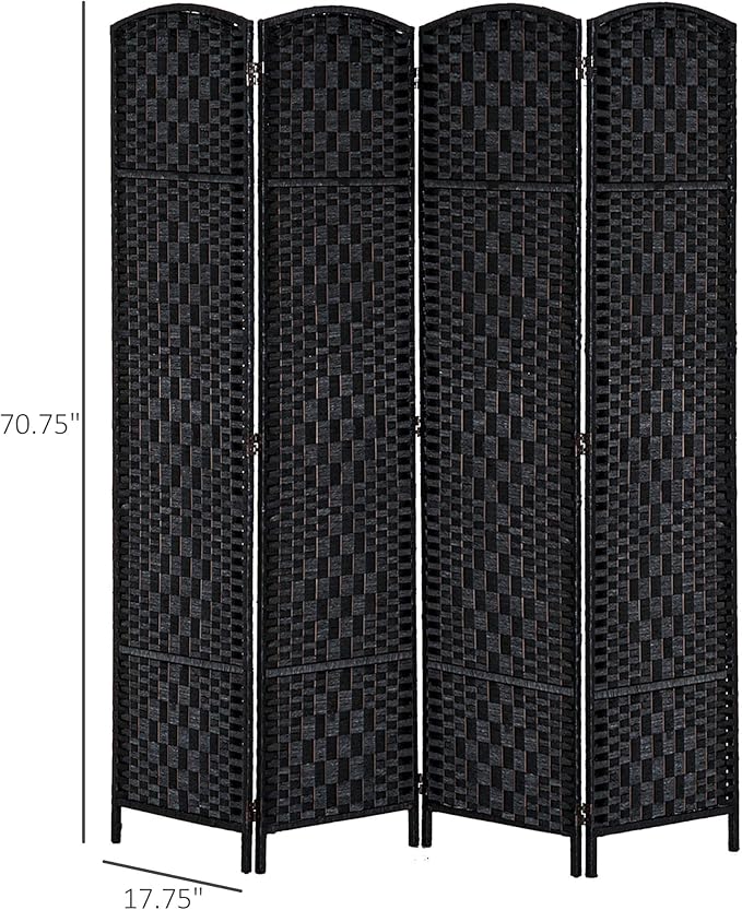 HOMCOM Room Divider 4 Panels Folding Privacy Screen 6FT Tall Portable Wicker Weave Partition Wall Divider for Bedroom Home Office, Black-DeskLoop Office