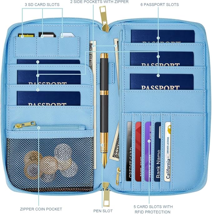 Family Passport Holder Wallet RFID Blocking Document Organizer PU Leather - Image 2