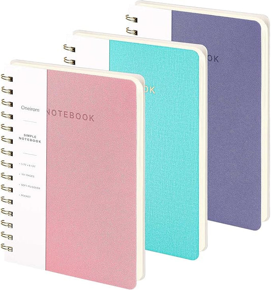 Lined Spiral Notebook College Ruled A5 Journal Book for Note Taking, 160 Pages Writing Journal for Office and Home School Supplies 5.75x8.125 inch (Pink/MintGreen/Violet)-DeskLoop Office