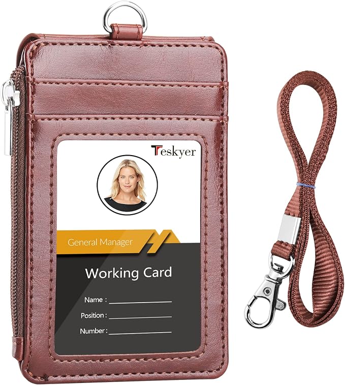 Teskyer Badge Holder with Side Zip Pocket, Teachers/Students by TESKYER