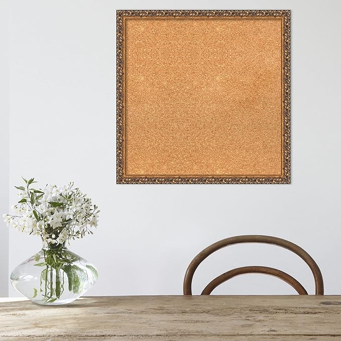 Amanti Art Natural Cork Board for Wall, 22x22 Vision Board with Bronze Frame, Medium Corkboard Office Decor for Home Organization, Traditional Corkboard Pinboard to Display Items for Home-DeskLoop Office