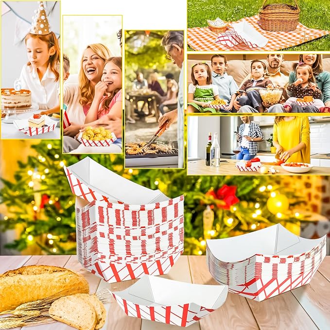 150 Pack Checkered 1Lb Paper Food Boat Trays Disposable Paper Boat Plates - Image 5