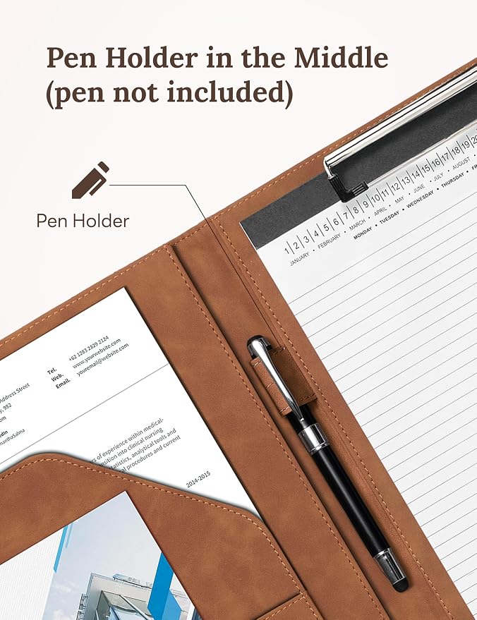 Clipboard Folder Padfolio, Mymazn Writing Portfolio Faux Leather Clipboards - Image 5