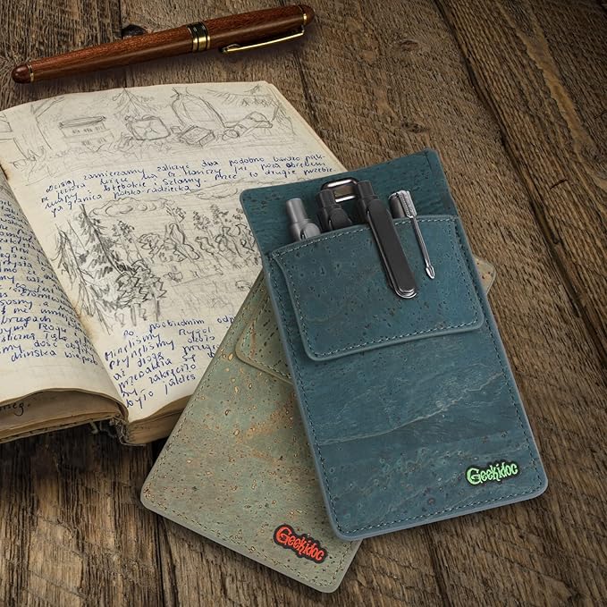 Premium Portuguese Cork Pocket Protector for Men | Multi-Use Pocket Protectors for Shirts and Lab Coats | For Pen, Pencils, Pointers, and More | 2 Pack of Blue Pocket Organizer Protectors-DeskLoop Office