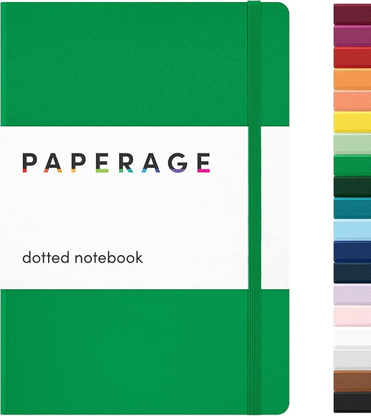 PAPERAGE Dotted Journal Notebook, (Green), 160 Pages, Medium 5.6 in x 8 in - 100 GSM Thick Paper – Hardcover Journaling Notebook for Work, School & Bullet Journaling-DeskLoop Office
